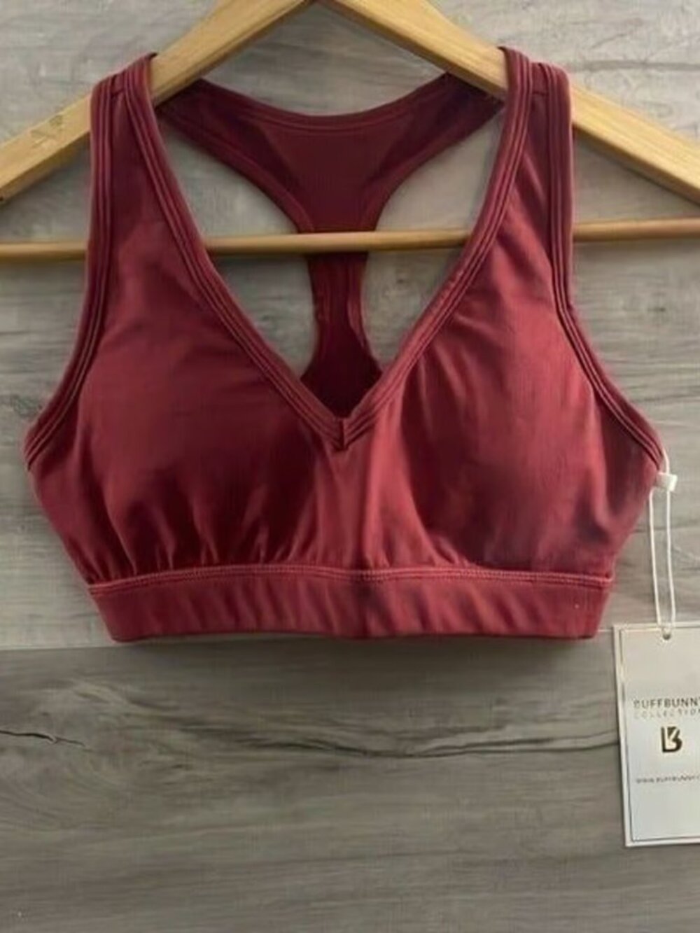Buffbunny Collection Womens Burgundy Racerback Stretch Sports Bra Size XXS - Picture 4 of 7